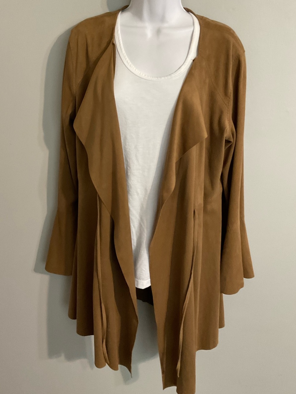 Chelsea & Violet Suede-Look Open Front Jacket in Camel Brown Large - Picture 2 of 8